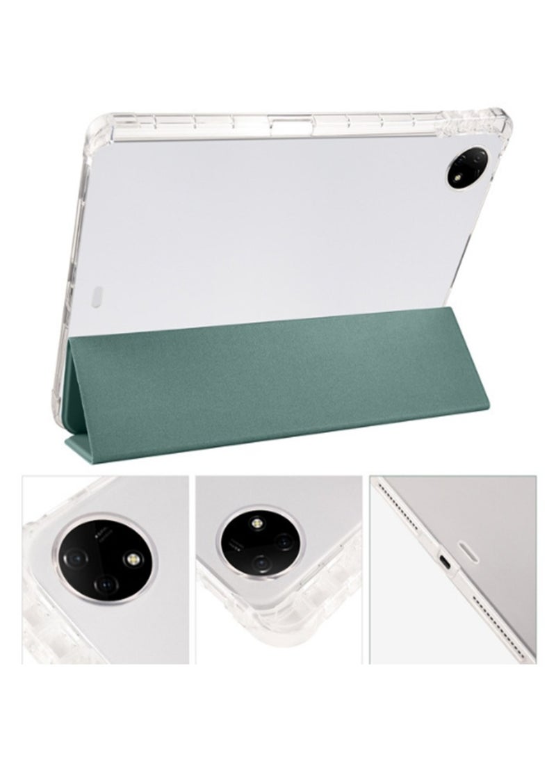 Case for  Samsung Galaxy Tab A9 Plus,Transparent Airbag With Pen Slot For Anti Drop, Tablet Protective Cover, Triple Fold Multi Angle Design, Automatic Wake-up/sleep, Soft Leather,Green - Image 2