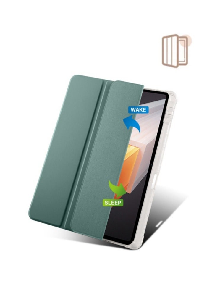 Case for  Samsung Galaxy Tab A9 Plus,Transparent Airbag With Pen Slot For Anti Drop, Tablet Protective Cover, Triple Fold Multi Angle Design, Automatic Wake-up/sleep, Soft Leather,Green - Image 3