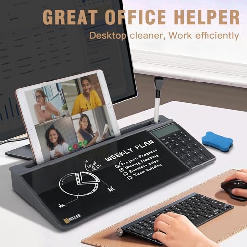 SELEAD Desktop Glass Whiteboard with Calculator, Organizer, Markers, Eraser, Holder - Black Dry Erase White Board Computer Pad Keyboard Stand for Home, School, Office Desk Cubicle Accessories - Image 3