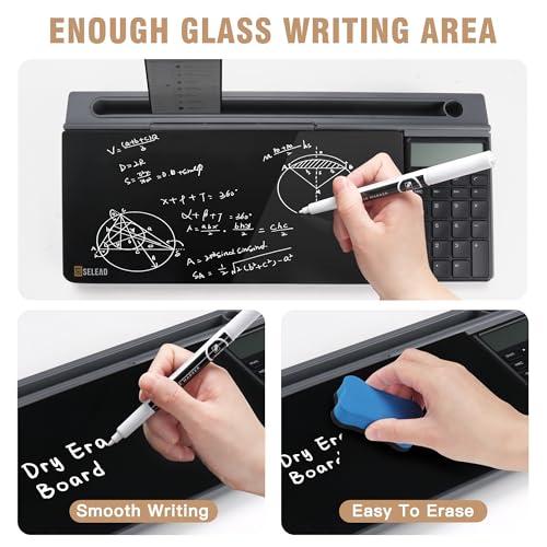 SELEAD Desktop Glass Whiteboard with Calculator, Organizer, Markers, Eraser, Holder - Black Dry Erase White Board Computer Pad Keyboard Stand for Home, School, Office Desk Cubicle Accessories - Image 4