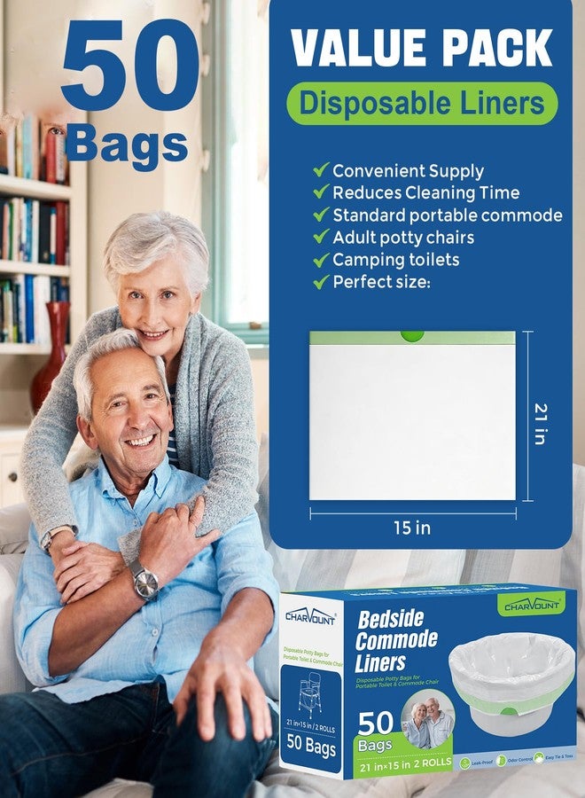 Charmount أكياس مرحاض شارمونت الجانبية، أكياس مرحاض للاستخدام مرة واحدة مع رباط، أكياس مانعة للتسرب تناسب جميع أنواع كراسي المراحيض المحمولة، وأكياس دلو المرحاض، وأكياس أوعية التبول للاستخدام المنزلي والتخييم - عبوة من 50 كيسًا - Image 2