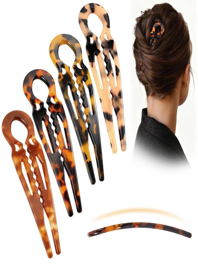 Auseibeely 4PCS Prestige French Hair Pins Tortoise Shell Acetate Hairpins for Women - Elegant Styling Accessories for Buns Twist Updos U-Shaped Curved Serrated Anti-Slip Strong Grip Hair Clips (4.3 Inch, Large) - Image 1