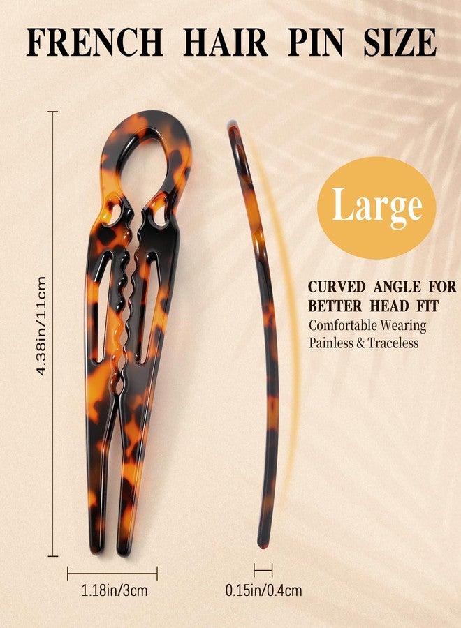 Auseibeely 4PCS Prestige French Hair Pins Tortoise Shell Acetate Hairpins for Women - Elegant Styling Accessories for Buns Twist Updos U-Shaped Curved Serrated Anti-Slip Strong Grip Hair Clips (4.3 Inch, Large) - Image 2