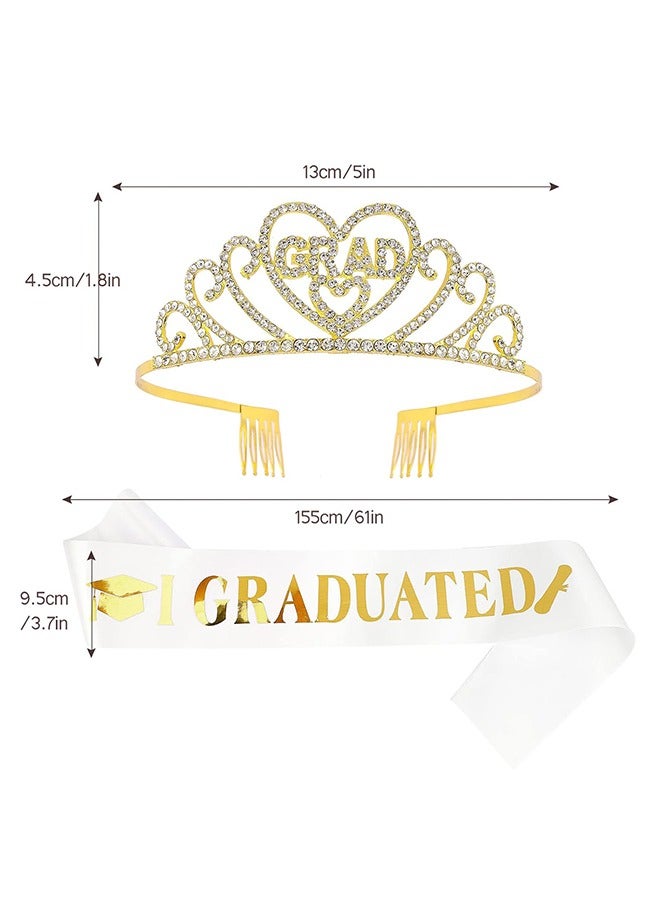 اتش واي طقم تاج تاج الساتان للتخرج ، تاج التخرج المعدني اللامع الأميرة غراد تاج تاج وتخرج وشاح ، هدايا رائعة لزينة حفلات التخرج - Image 3