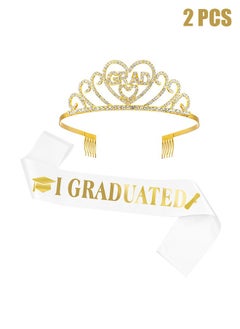 HY Graduation Satin Sash Crown Tiara Kit,Glittered Metal Graduation Princess Grad Crown Tiara and Graduated Sash,Great Gifts for Graduation Party Decorations  - Image 1