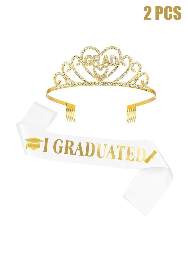 اتش واي طقم تاج تاج الساتان للتخرج ، تاج التخرج المعدني اللامع الأميرة غراد تاج تاج وتخرج وشاح ، هدايا رائعة لزينة حفلات التخرج - Image 1