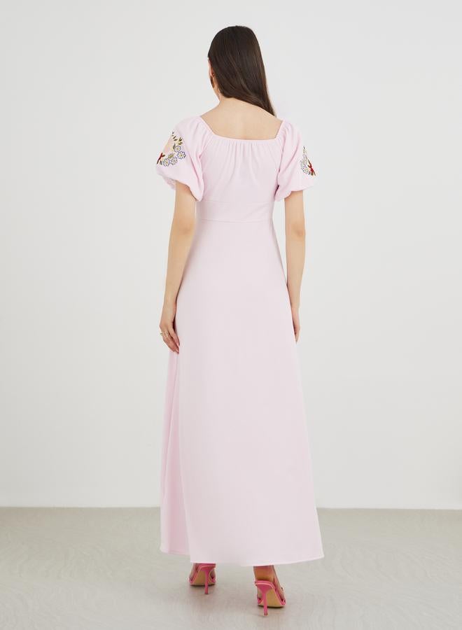 Take Two Embroidered Puff Sleeve Square Neck Maxi Dress - Image 5