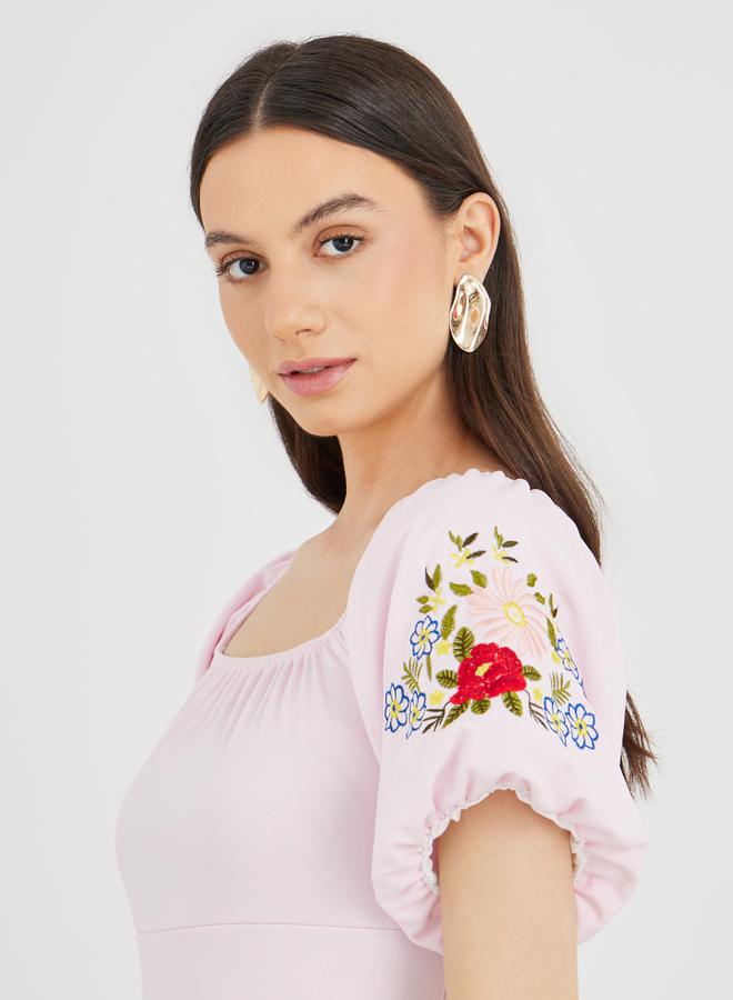 Take Two Embroidered Puff Sleeve Square Neck Maxi Dress - Image 4