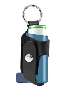 Excefore Asthma Inhaler Holder Carrying Holder for L-Shaped Inhaler PU Leather Protective Travel Handy Mini Holster for Adults and Kids,Carrying Case with Carabiner Clip, Inhaler Not Included, Black  - Image 1