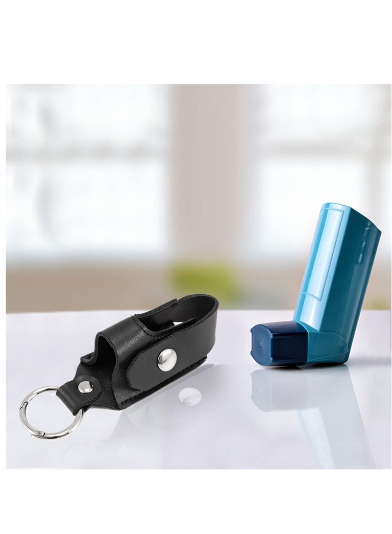 Excefore Asthma Inhaler Holder Carrying Holder for L-Shaped Inhaler PU Leather Protective Travel Handy Mini Holster for Adults and Kids,Carrying Case with Carabiner Clip, Inhaler Not Included, Black - Image 3