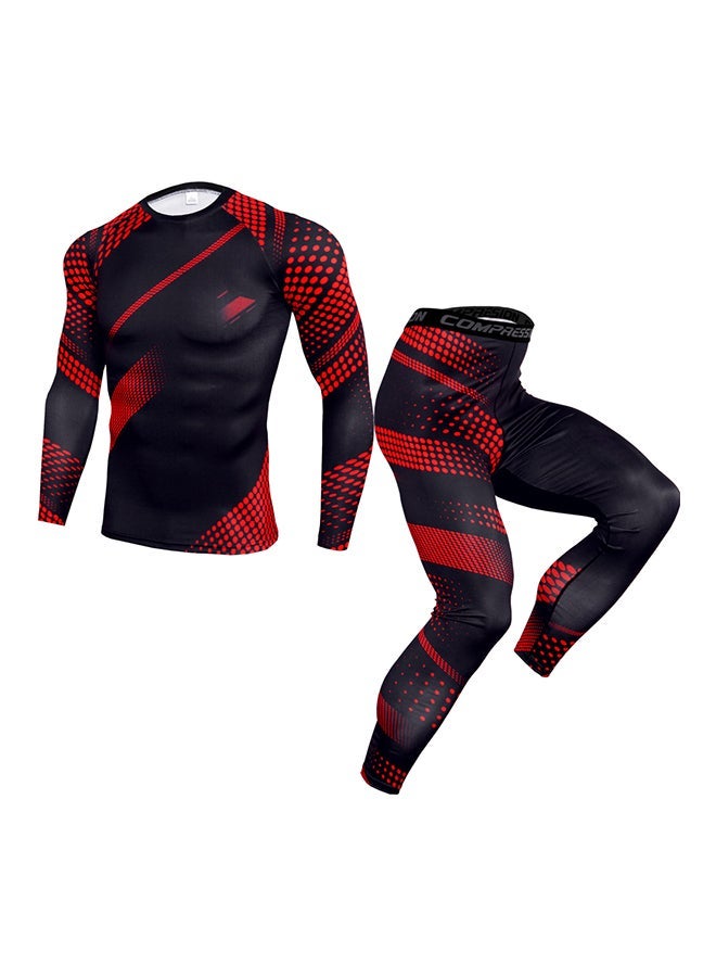 NIBEMINENT Dot Detail Cycling Jersey Suit Set Red/Black  - Image 1