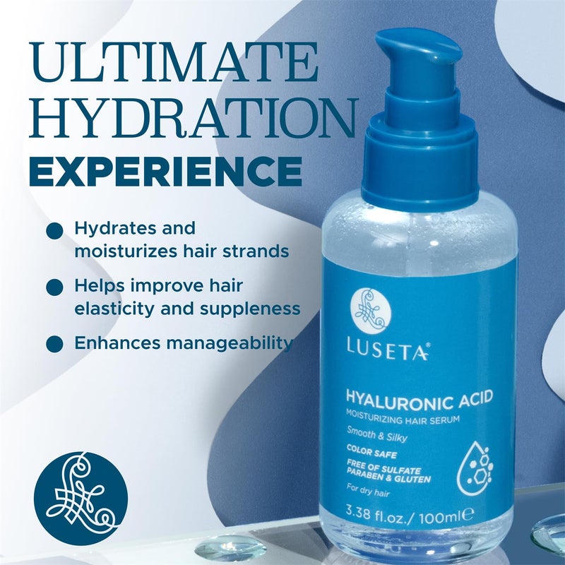 L LUSETA Luseta Hyaluronic Acid Moisturizing Hair Serum for Dry and Damaged Hair, Hair Oil Serum for Women Infused with Avocado Argan Oil and Shea Butter 3.38oz - Image 2