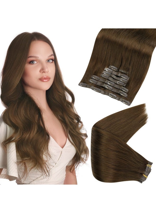 Full Shine Brown Hair Extensions 22 Inch Human Hair Clip In Extensions 120 Grams Clip In Hair Extensions Real Human Hair Double Pu Weft Flat And Invisible Medium Brown Real Hair Clip Ins 8Pcs - Image 1