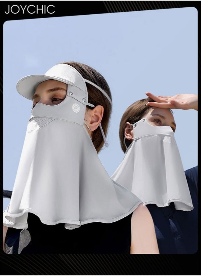 Joychic - Summer Ice Silk Sun Protection Mask Full Face Women's Forehead and Neck Anti-UV Mask with Removable Brim Grey - Image 1