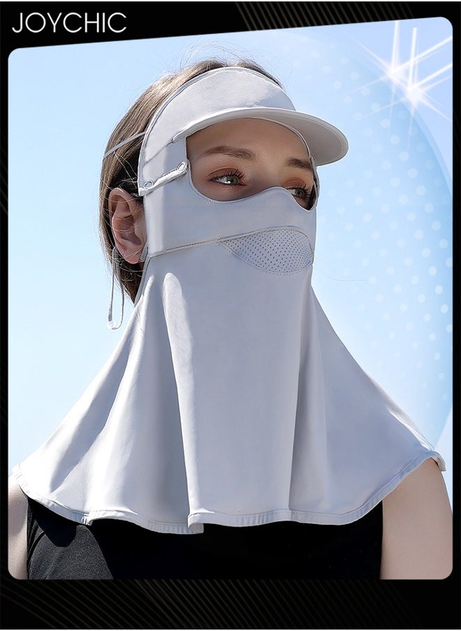 Joychic - Summer Ice Silk Sun Protection Mask Full Face Women's Forehead and Neck Anti-UV Mask with Removable Brim Grey - Image 1