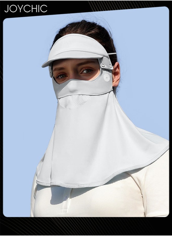Joychic - Summer Ice Silk Sun Protection Mask Full Face Women's Forehead and Neck Anti-UV Mask with Removable Brim Grey - Image 1