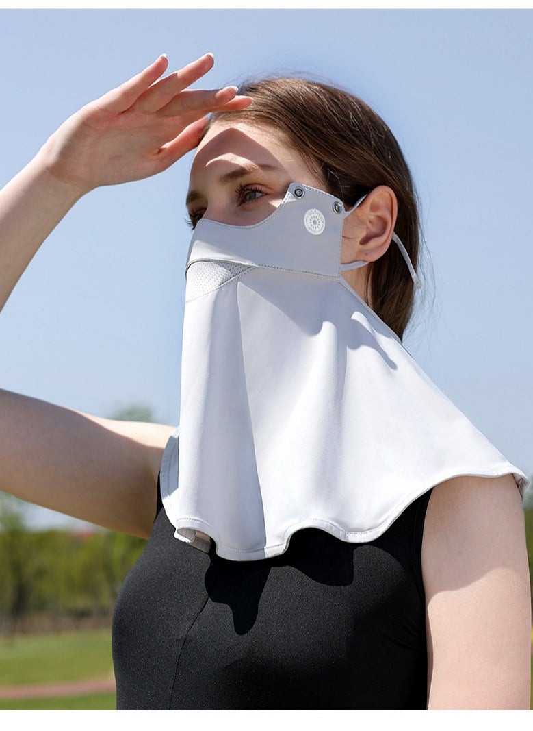 Joychic - Summer Ice Silk Sun Protection Mask Full Face Women's Forehead and Neck Anti-UV Mask with Removable Brim Grey - Image 1