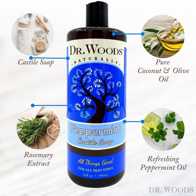 Dr. Woods Peppermint Liquid Castile Soap- Castile Soap with Pure Peppermint Oil, Body Wash for Men and Women, Contains Olive Oil, Natural Cleaner for Face, Hands, and Body - 32 Fl Oz - Image 4