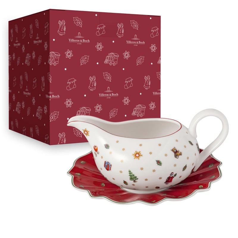 Villeroy & Boch Villeroy  Boch  Toys Delight 2Piece Sauce Boat and Saucer for Christmas Premium Porcelain Sauce Boat WhiteRed 