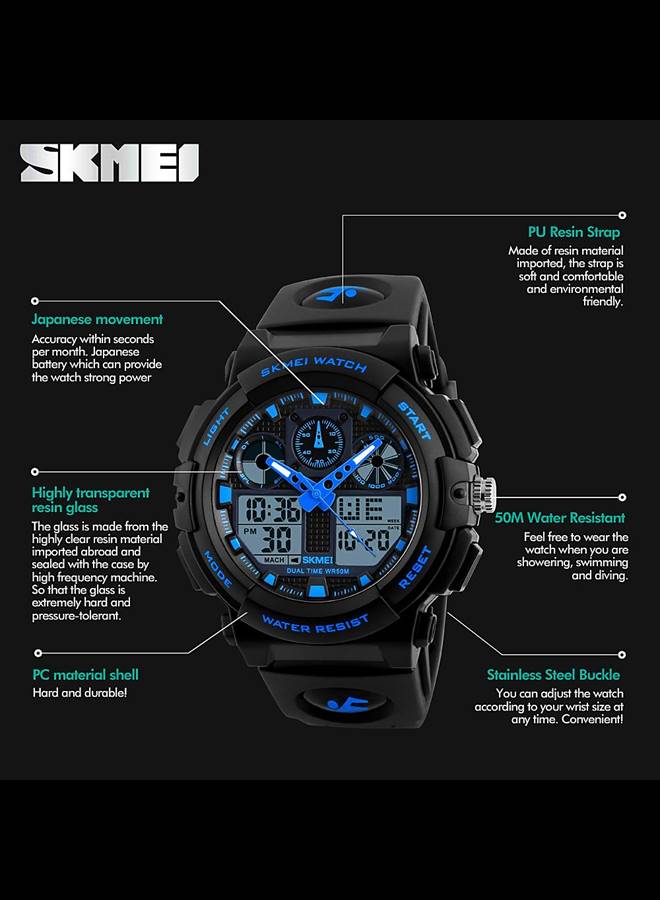SKMEI Sports Wrist Watch Dual Display Analog and Digital Multi Functional LED Screen 50M Waterproof Mens Gadget - Image 2