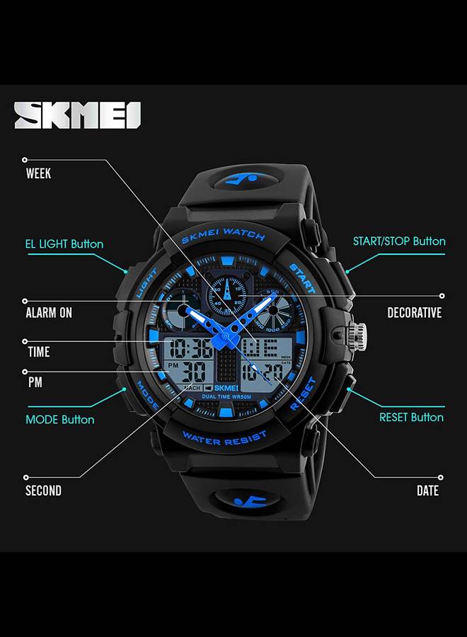 SKMEI Sports Wrist Watch Dual Display Analog and Digital Multi Functional LED Screen 50M Waterproof Mens Gadget - Image 3
