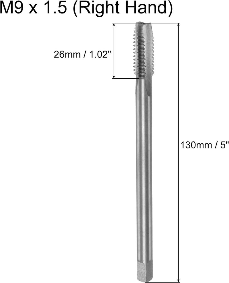 uxcell Metric Thread Tap M9 x 1.5 H2 130mm Extra Long Straight Flute Screw Thread Milling Machine Taps Threading Tapping Repair Tool - Image 2