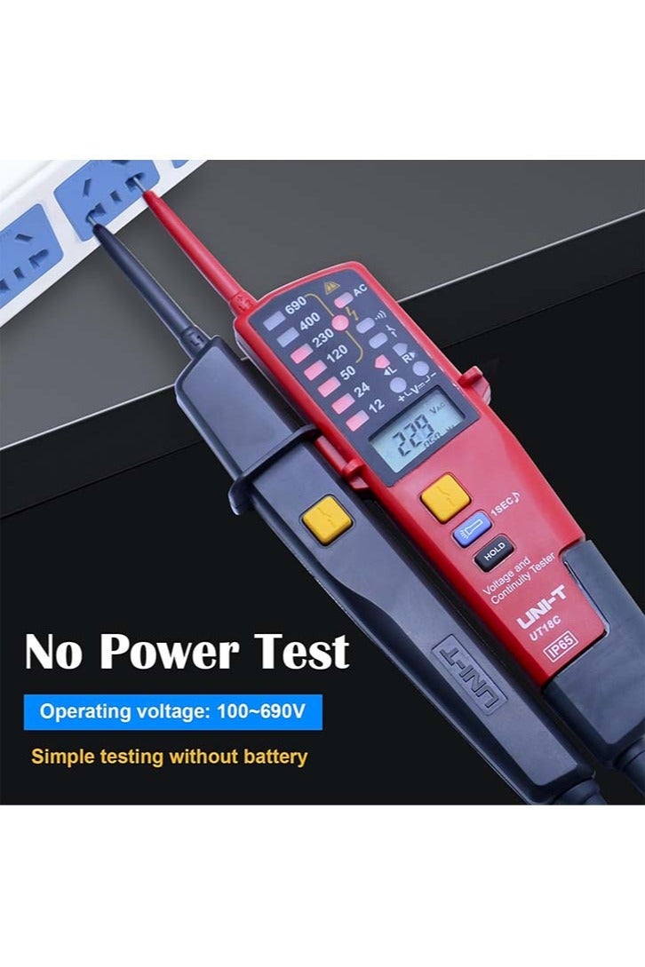 UniT UNI-T UT18C Waterproof Voltage Tester Professional 12V~690V Voltage and Continuity Tester Multifunction Digital Electrical Voltage Meter AC/DC Automatic Range LCD Display - Image 3