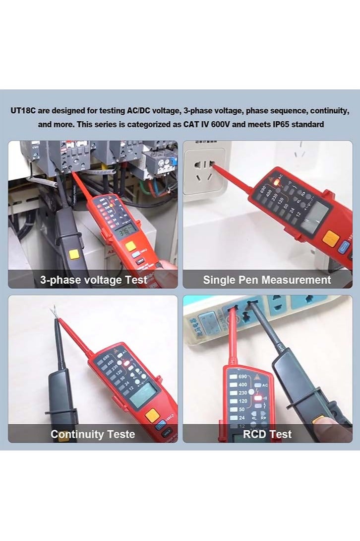 UniT UNI-T UT18C Waterproof Voltage Tester Professional 12V~690V Voltage and Continuity Tester Multifunction Digital Electrical Voltage Meter AC/DC Automatic Range LCD Display - Image 4