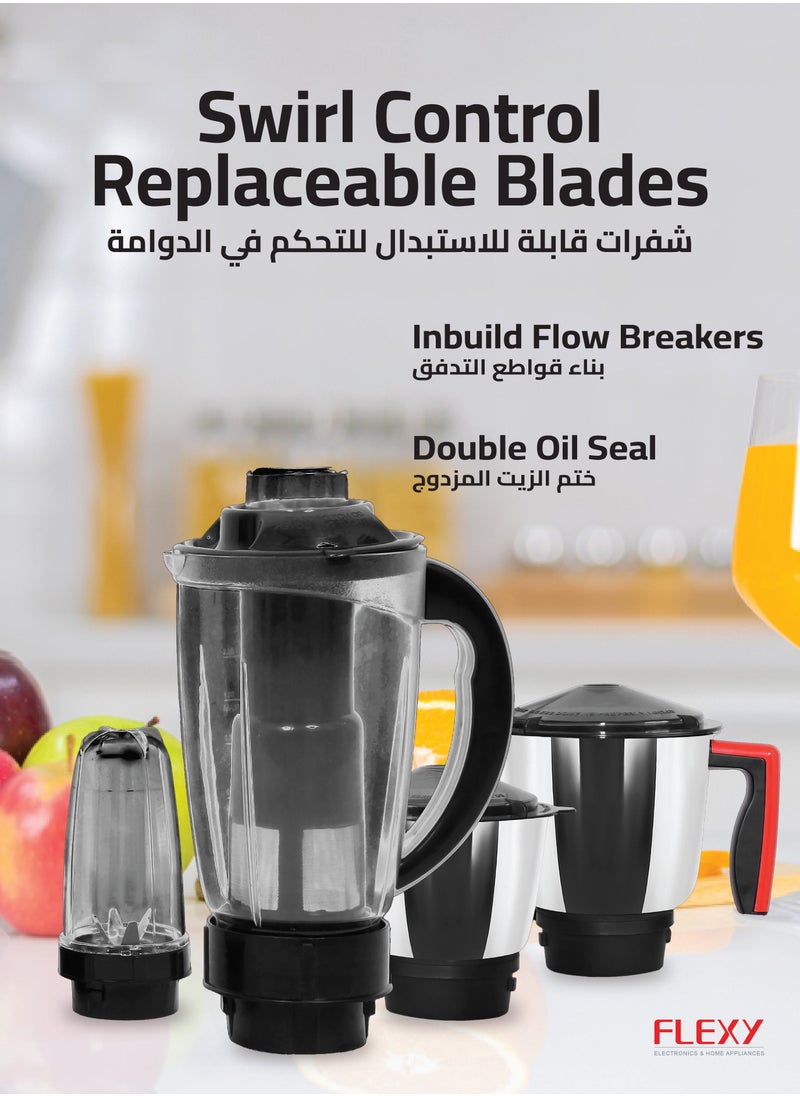 Flexy - Flexy 6-in-1 Mixer Grinder: 1500W Copper Motor, Stainless Steel Jars, Smart Sensor, Harmonic Grinding, Unbreakable Blender with Pulp Filter, Swirl Control Blades, Overload Protection. Made in India. - Image 1
