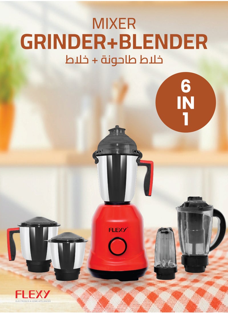 Flexy - Flexy 6-in-1 Mixer Grinder: 1500W Copper Motor, Stainless Steel Jars, Smart Sensor, Harmonic Grinding, Unbreakable Blender with Pulp Filter, Swirl Control Blades, Overload Protection. Made in India. - Image 1