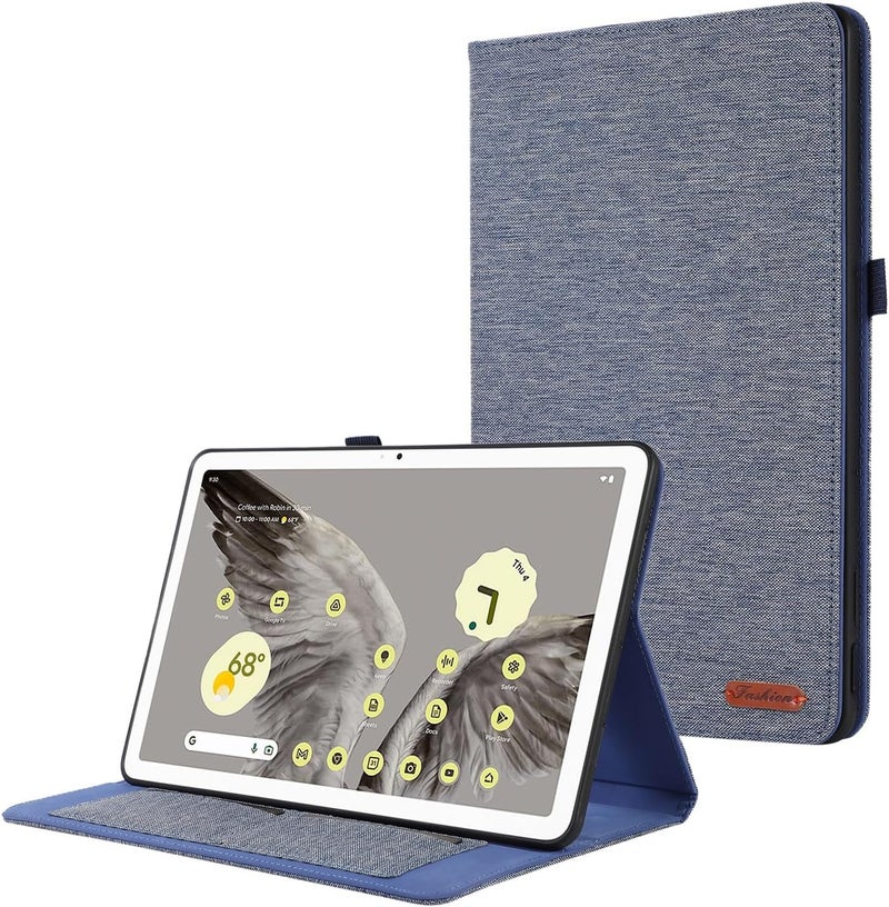 for Google Pixel Tablet Case 11 inch 2023 Released, Flip Fold Stand Case Protective Fabric Print Cover with Card Slots(Blue) - Image 1