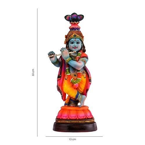 Newven Handcrafted Krishna Murti Showpiece Hindu God Idol Decorative Statue Figurine for Home Decor Gifts for House Warming for Living Room, Multicolour, 33 X 13 X 10 CM - Image 2