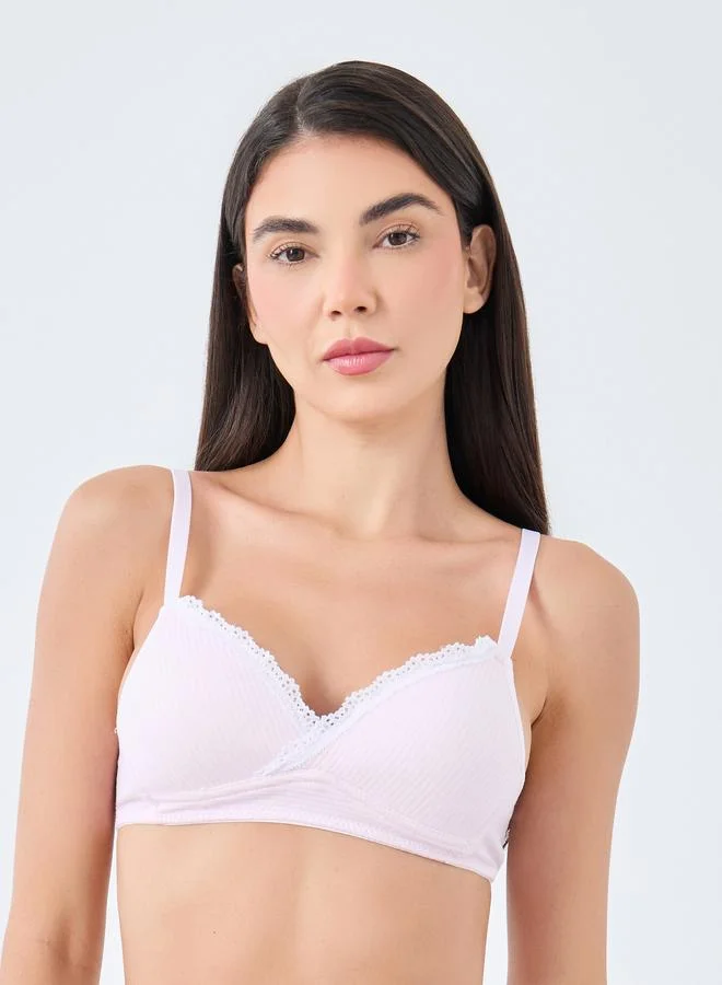 Styli Styli Pack of 3 - Rib Padded Non Wired Bra with Lace Detail