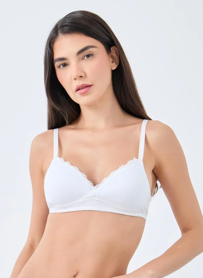 ستايلي Styli Pack of 3 - Rib Padded Non Wired Bra with Lace Detail