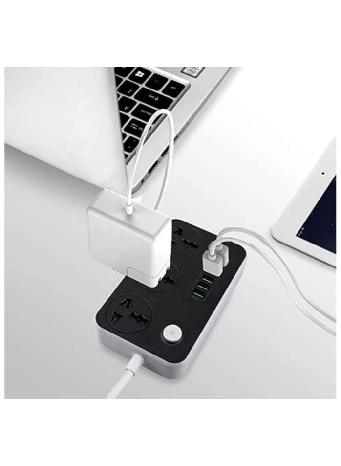 Power Strip with USB Ports Long Cord Universal Socket 3 Outlets Surge Protector 6 Quick USB (4A) Charging Station 2M Power Cord 2500W Circuit Breaker Child Safe Door - Image 2