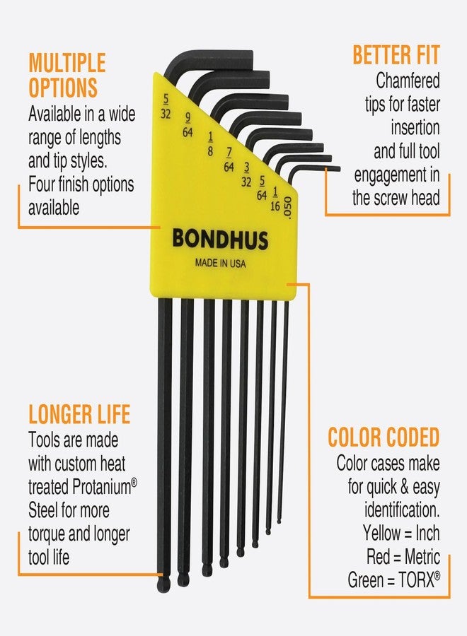بوندهص مجموعة Bondhus 10932 من 8 مفاتيح ربط على شكل حرف L، مقاسات 0.050-5/32 بوصة، متعددة الألوان، مقاس واحد - Image 4