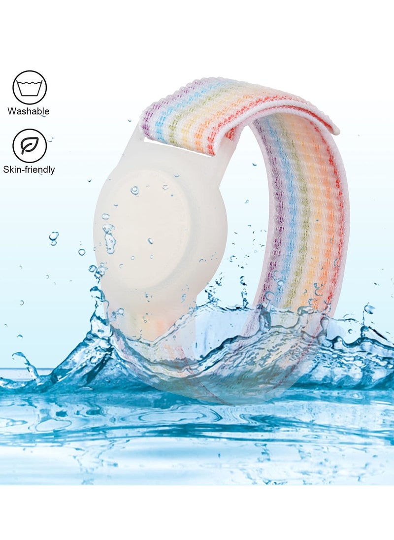 Generic - Kids Wrist Strap for Apple Airtag Adjustable Nylon Strap GPS Tracker Holder Protector Breathable Anti-Loss Bracelet for Toddler Child Elderly (Rainbow Color) - Image 1