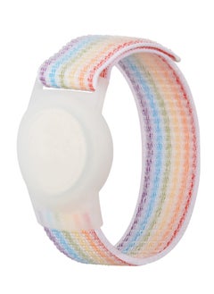Kids Wrist Strap for Apple Airtag Adjustable Nylon Strap GPS Tracker Holder Protector Breathable Anti-Loss Bracelet for Toddler Child Elderly (Rainbow Color)