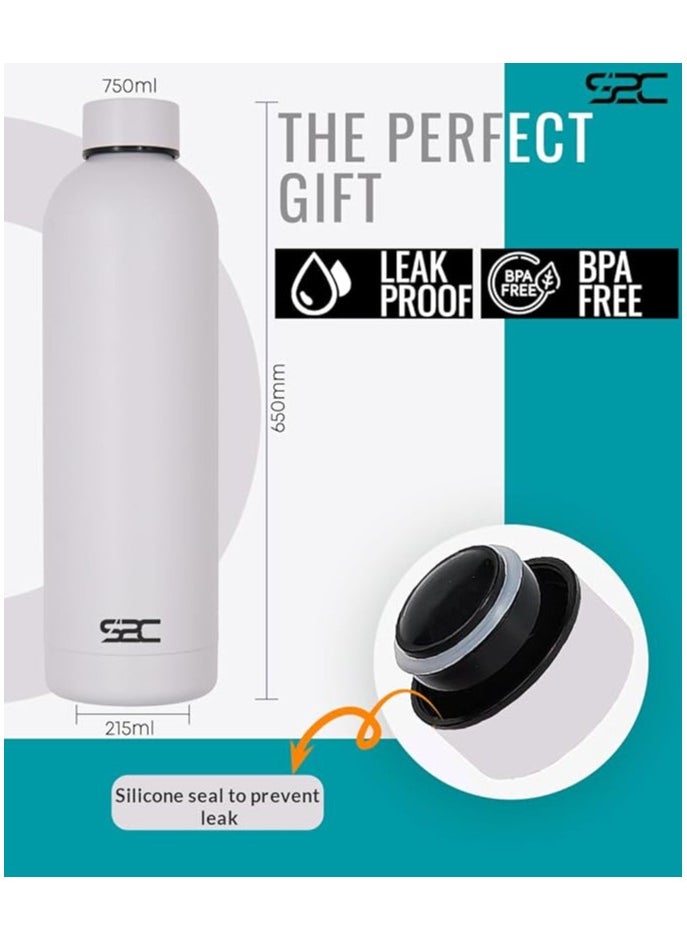 S2C Water Bottle Stainless Steel 750Ml - Double Wall Insulated Water Bottles For Hot Water Gym Bottle Stainless Steel Water Bottle For Kids School Flask Bottle Hot Water Bottle (White, 750Ml)  - Image 3
