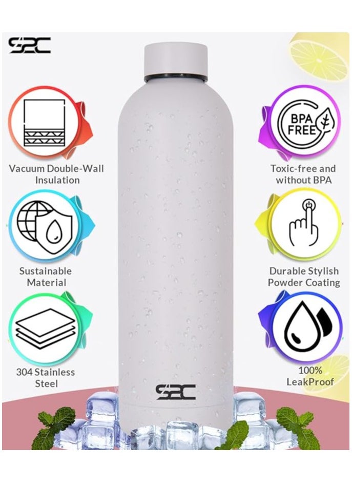 S2C Water Bottle Stainless Steel 750Ml - Double Wall Insulated Water Bottles For Hot Water Gym Bottle Stainless Steel Water Bottle For Kids School Flask Bottle Hot Water Bottle (White, 750Ml)  - Image 2