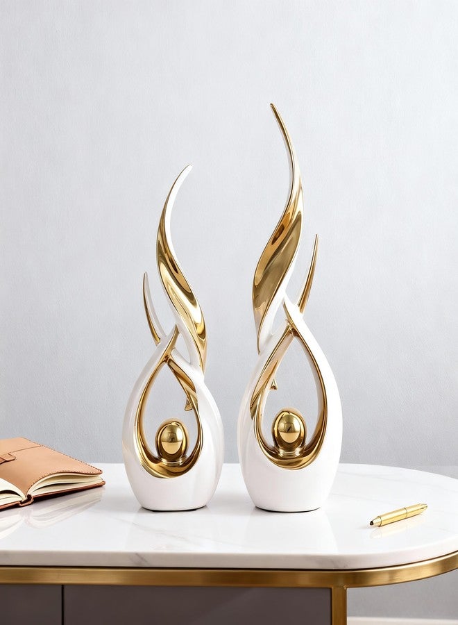 DOVDOV 2-Piece Abstract White and Gold Home Decor, Ceramic Abstract Sculpture, Modern Art Piece, Suitable for Room Coffee Table Countertops, Office Bookshelves, Dining Table Centers, Entryway Decor. - Image 2