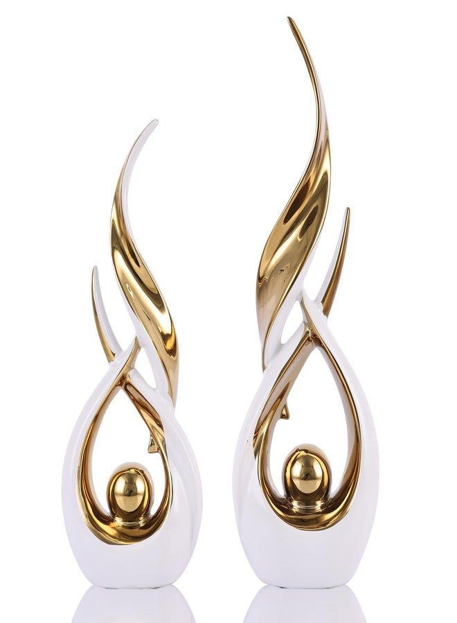 DOVDOV 2-Piece Abstract White and Gold Home Decor, Ceramic Abstract Sculpture, Modern Art Piece, Suitable for Room Coffee Table Countertops, Office Bookshelves, Dining Table Centers, Entryway Decor. - Image 1