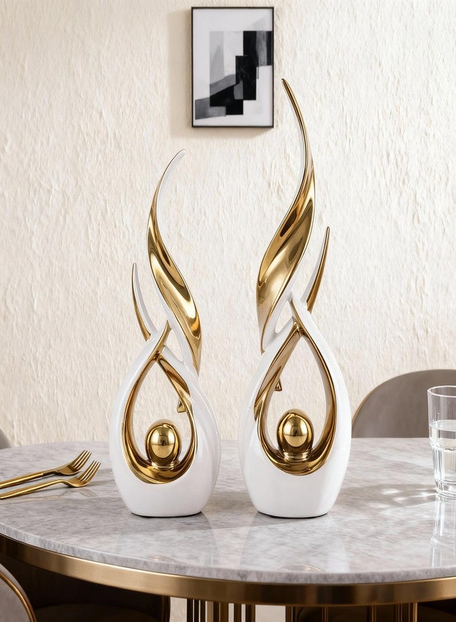 DOVDOV 2-Piece Abstract White and Gold Home Decor, Ceramic Abstract Sculpture, Modern Art Piece, Suitable for Room Coffee Table Countertops, Office Bookshelves, Dining Table Centers, Entryway Decor. - Image 5