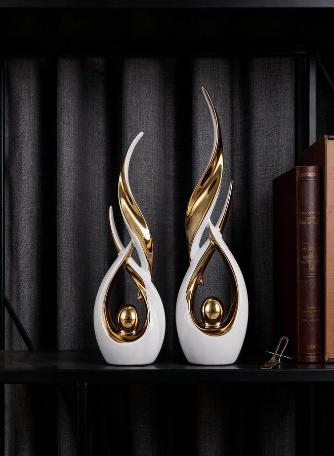DOVDOV 2-Piece Abstract White and Gold Home Decor, Ceramic Abstract Sculpture, Modern Art Piece, Suitable for Room Coffee Table Countertops, Office Bookshelves, Dining Table Centers, Entryway Decor. - Image 4