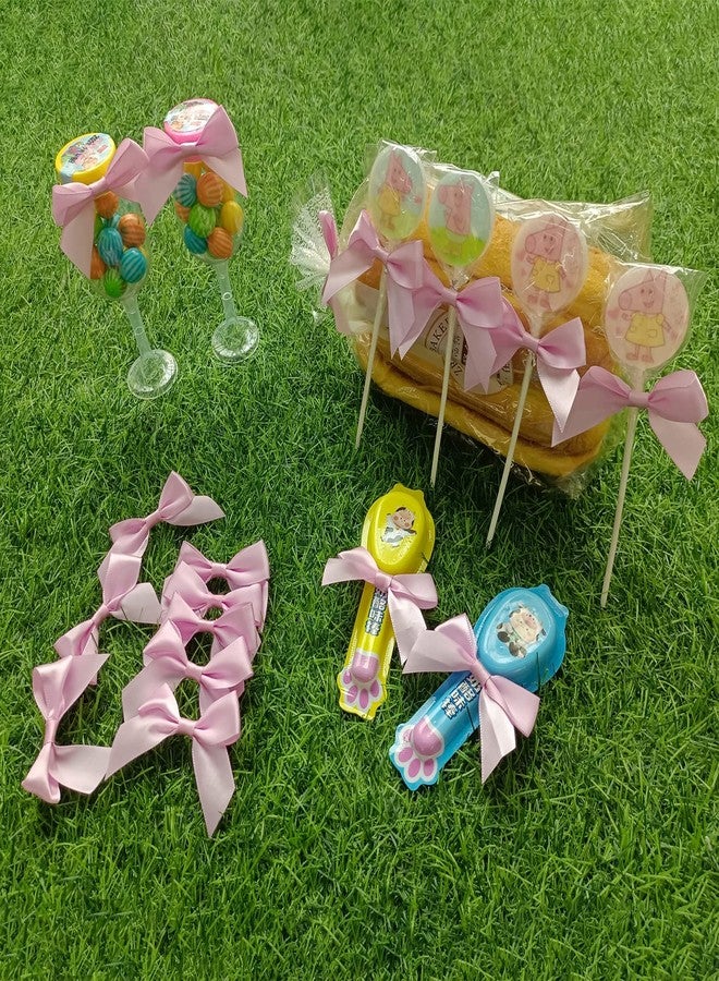 AKLVBL 25 Pack Set Satin Ribbon Bows Pretied Bows with Sticky Gel Pads for Treat Bags, Gift Bags, Bakery Candy Bags and Package Decorating or Gift Decorating (Light Pink - Image 5