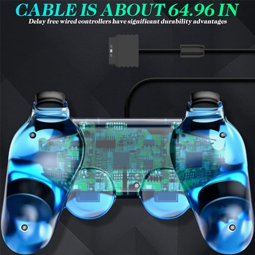 Degulan Wired Controller for PS-2 High Performance Double Shock Gamepad Joystick Remote Compatible with Play 2 (Clear Green and Clear Blue) - Image 4