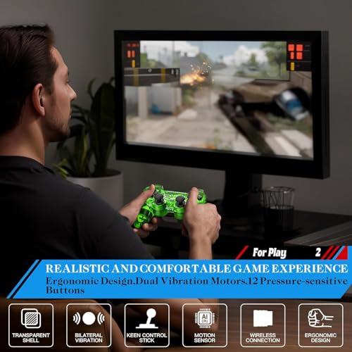 Degulan Wired Controller for PS-2 High Performance Double Shock Gamepad Joystick Remote Compatible with Play 2 (Clear Green and Clear Blue) - Image 5