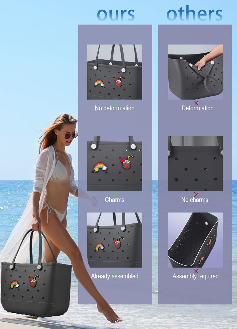 Baonat Beach Bag Rubber Tote Bag - Waterproof Travel Bag for Women Washable Tote Bag Handbag for Sports Beach Market Pool (Black, Large) - Image 5