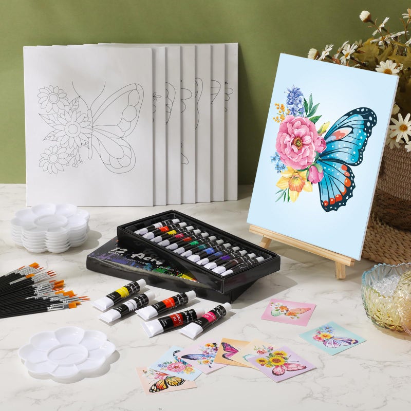 Cholemy 36 Pcs Paint and Sip Kit for Adults 8''x10'' Pre Drawn Canvas for Painting DIY Afro Acrylic Painting Kit Wood Easel Brushes Date Night Bulk for Easter Party Gifts(Butterfly) - Image 2