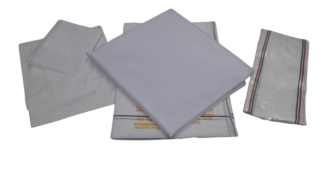 MAMRAJ Men's 5 - Piece Pandit Dhoti Kurta Set, White color | Pure cotton Paramsukh Dhoti, Mixed cotton Unstitched Kurta, Angocha, Vest, Hanky. - Image 1